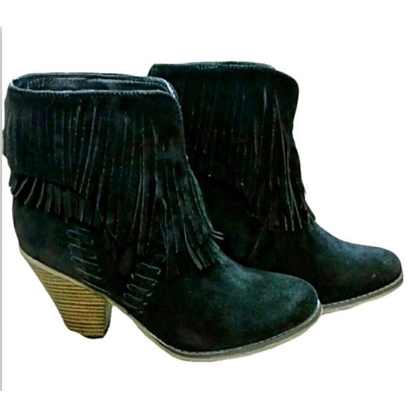 Shoes - BLACK SUEDE FRINGE BOOTS